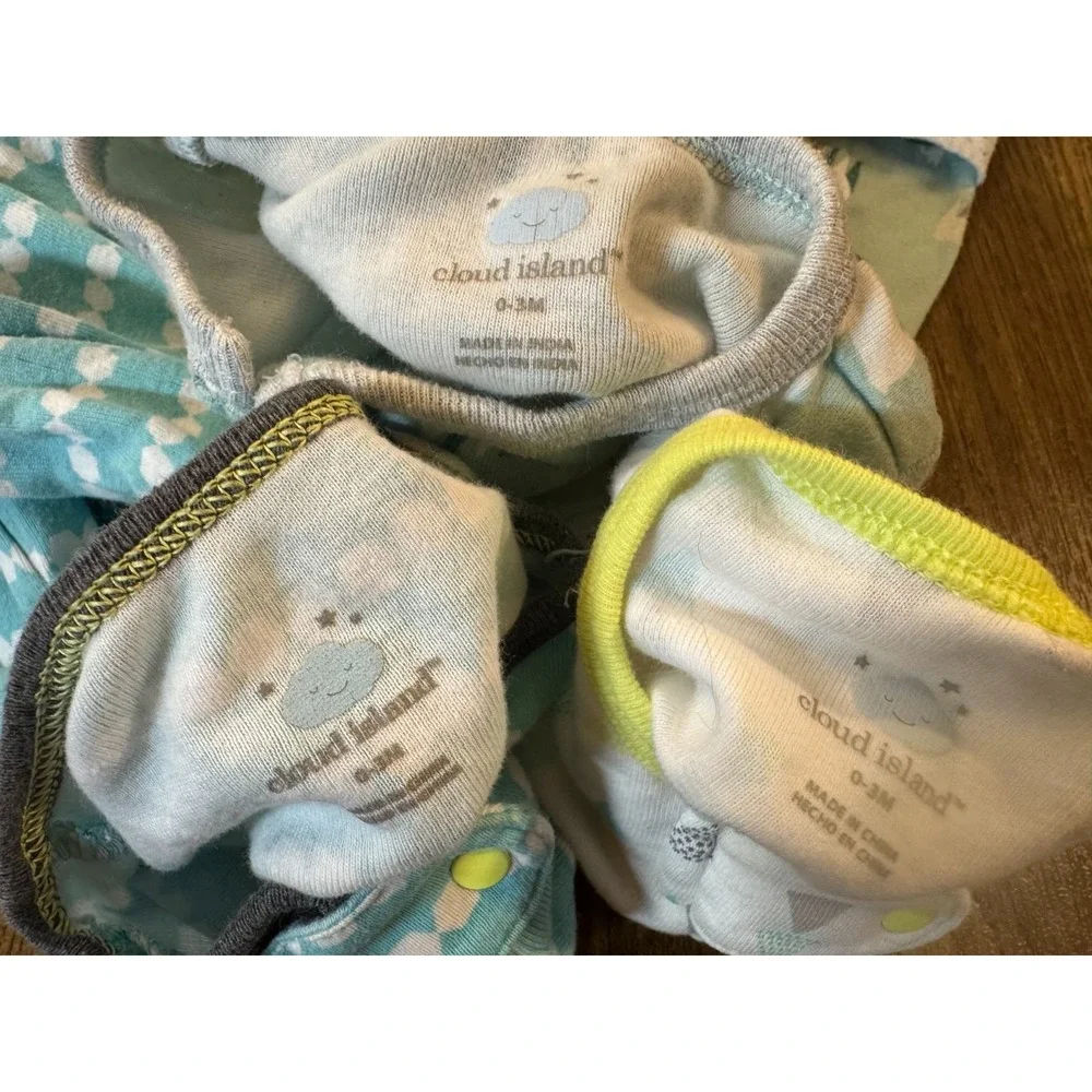 Baby Boy Sleepers 0/3 Months Sleep & Play Zipper Clothes Cloud Island Lot Bundle